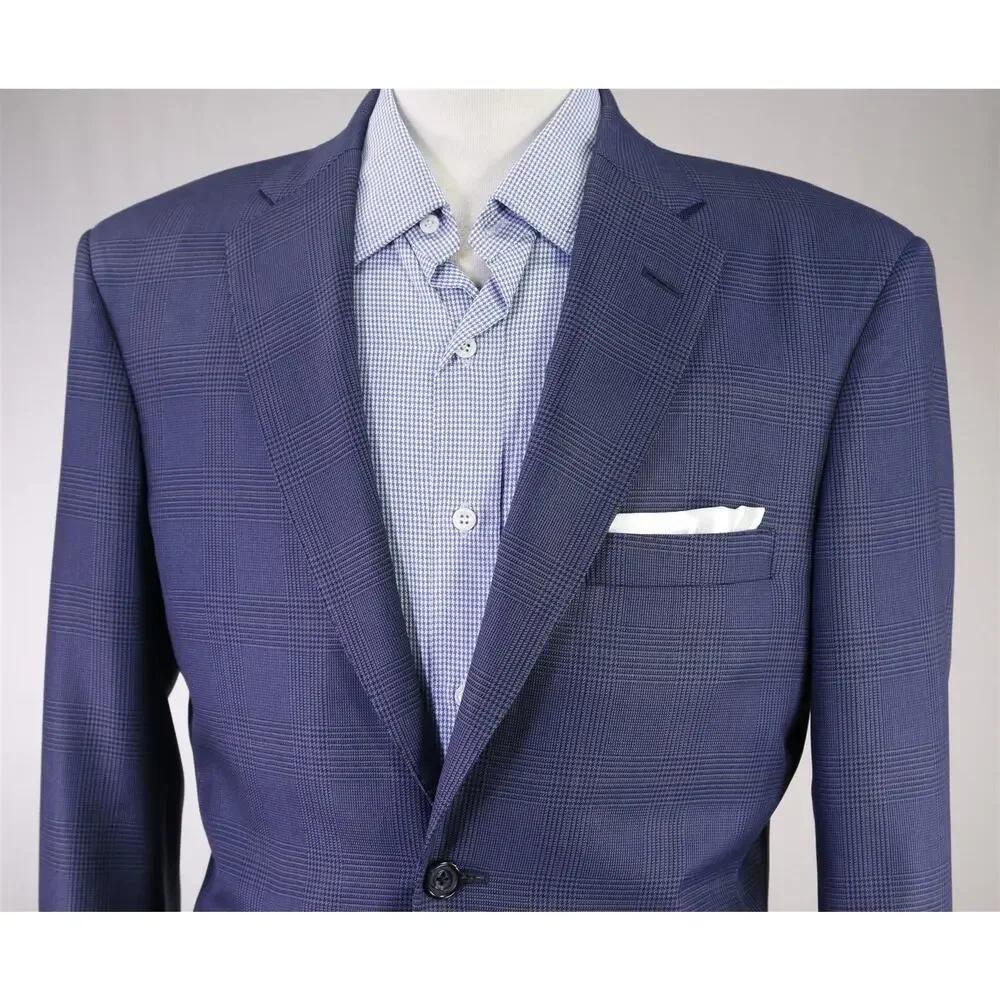 Tom James Custom Tailored Blue Plaid Wool Silk Sportcoat Blazer 40S